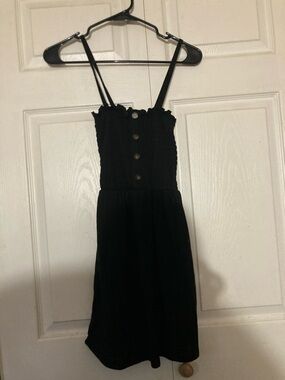 Black Smocked Button-Front Sundress S